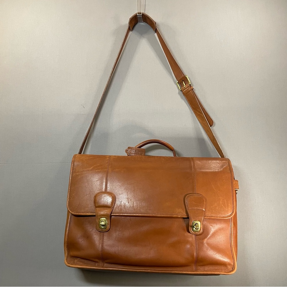 VINTAGE 90s Coach Turnlock Briefcase A8S-0546, British Tan, Brass Hardware